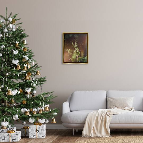 Stupell Industries Winter Snowfall Night Pine Tree Framed Floater Canvas Wall Art